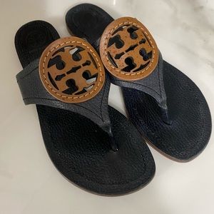 Tory Burch Miller black leather thong Sandals Flip Flops Women Size 7 m 22148356